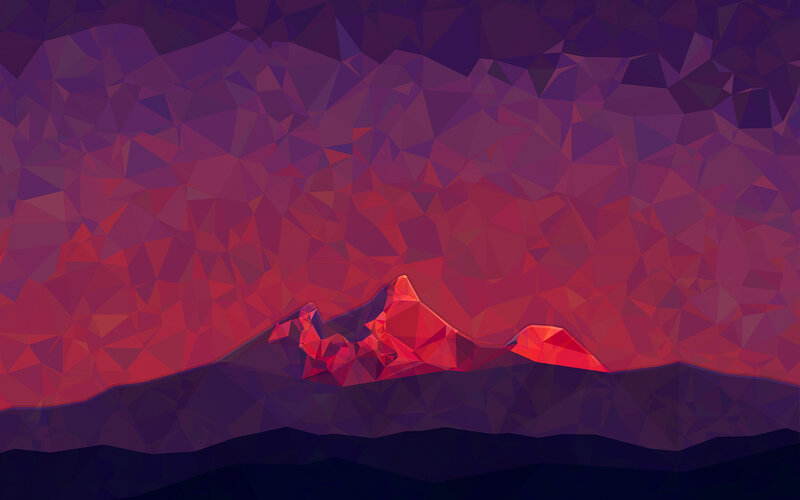 Mountain Range at Sunset — Red, Dramatic, Digital Art