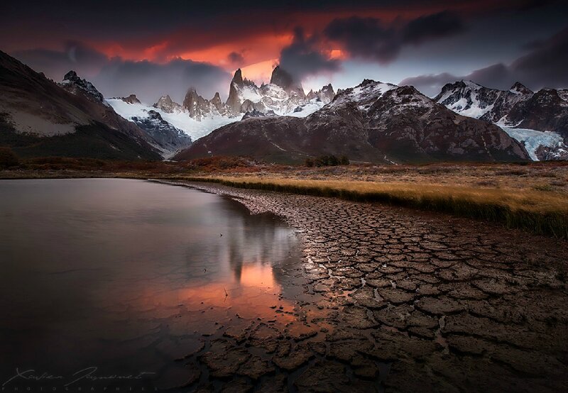 Mountain Range at Sunset — Red, Dramatic, Photograph, Mountains