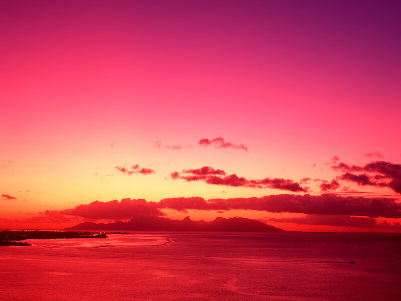 Mountain Range at Sunset — Red, Dramatic, Photograph, Ocean