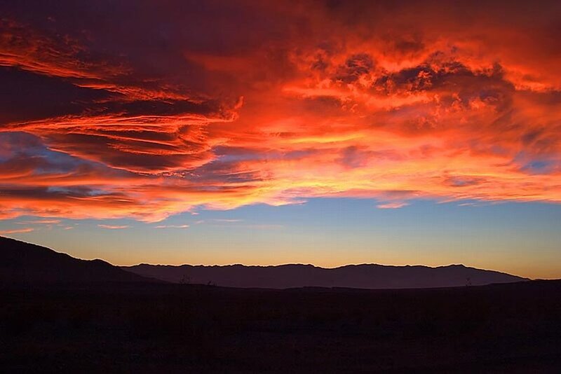 Mountain Range at Sunset — Red, Dramatic, Photograph, Sky