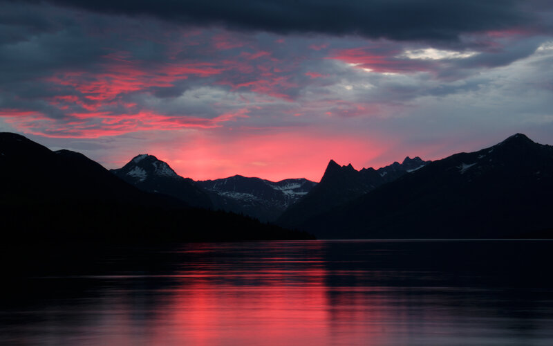 Mountain Range at Sunset — Red, Dramatic, Photograph