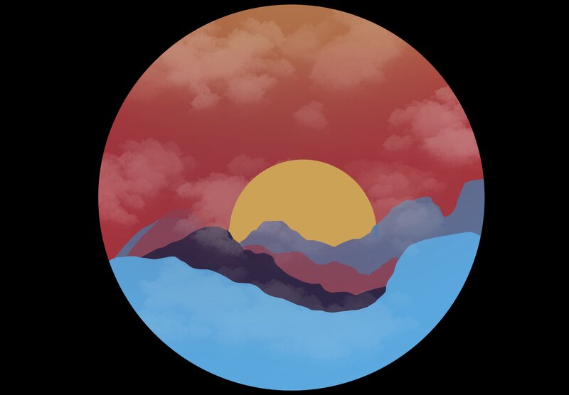 Mountain Range at Sunset — Red, Serene