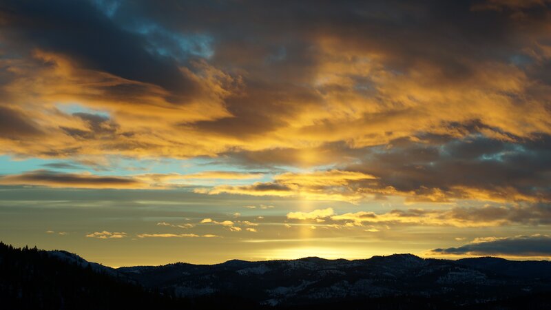 Mountain Range at Sunset — Yellow, Dramatic, Photograph, Clouds, Sunlight
