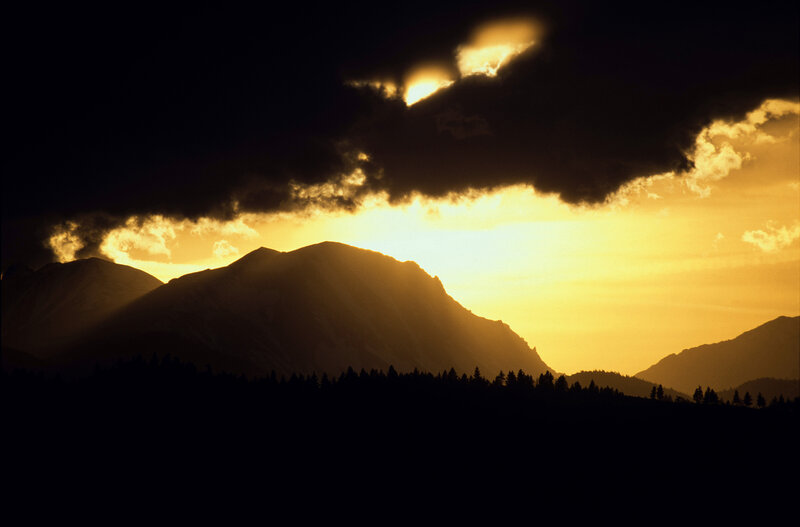 Mountain Range at Sunset — Yellow, Dramatic, Photograph, Clouds