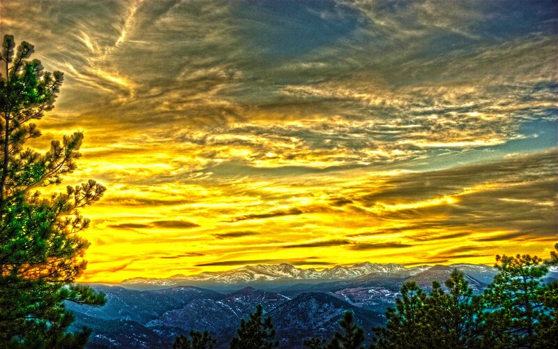 Mountain Range at Sunset — Yellow, Dramatic