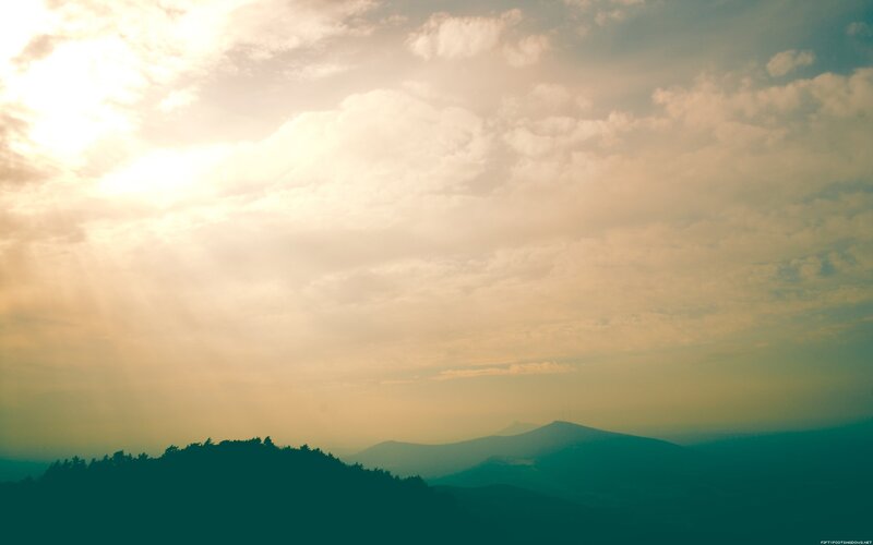 Mountain Range at Sunset — Yellow, Serene, Photograph, Sun