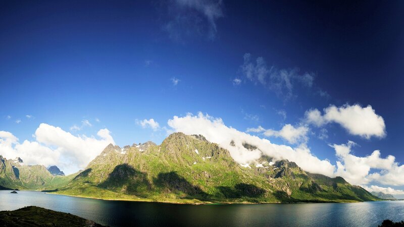 mountain range by the sea