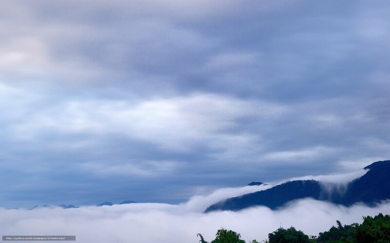 Mountain Range in Clouds — Blue