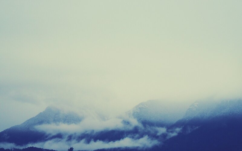 Mountain Range in Fog — Blue, Misty, Photograph