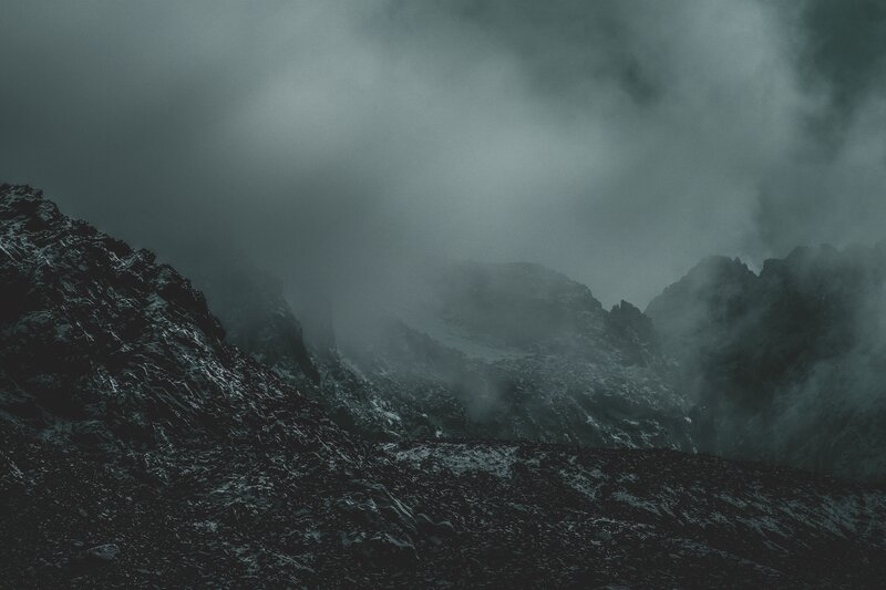 Mountain Range in Fog — Gray, Dramatic