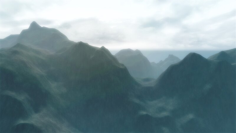 Mountain Range in Fog — Green, Misty, 3d Render