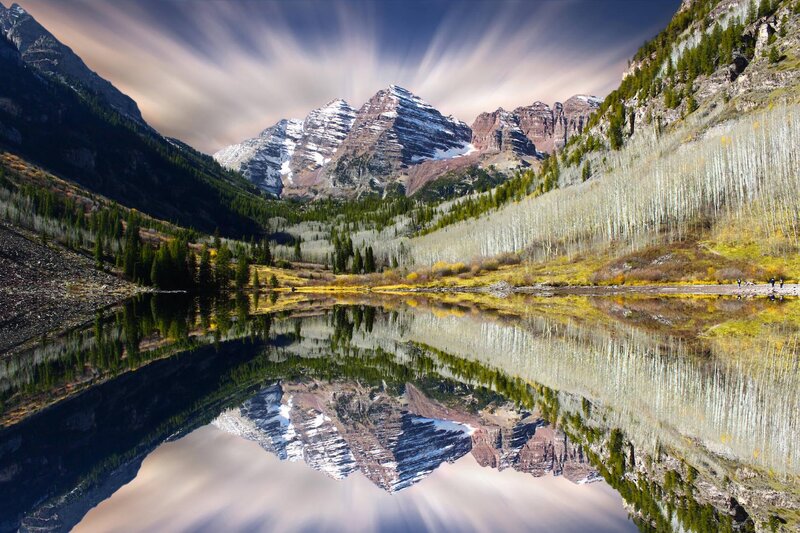 Mountain Range in Lake — Blue, Serene, Afternoon, Photograph, Snow-capped Peaks