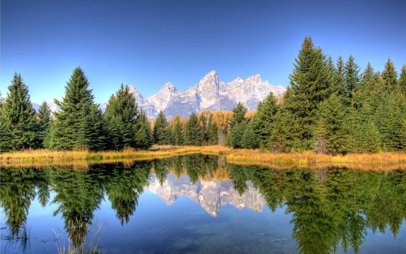 Mountain Range in Lake — Blue, Serene, Autumn