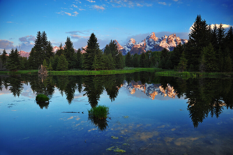 Mountain Range in Lake — Blue, Serene, Sunrise