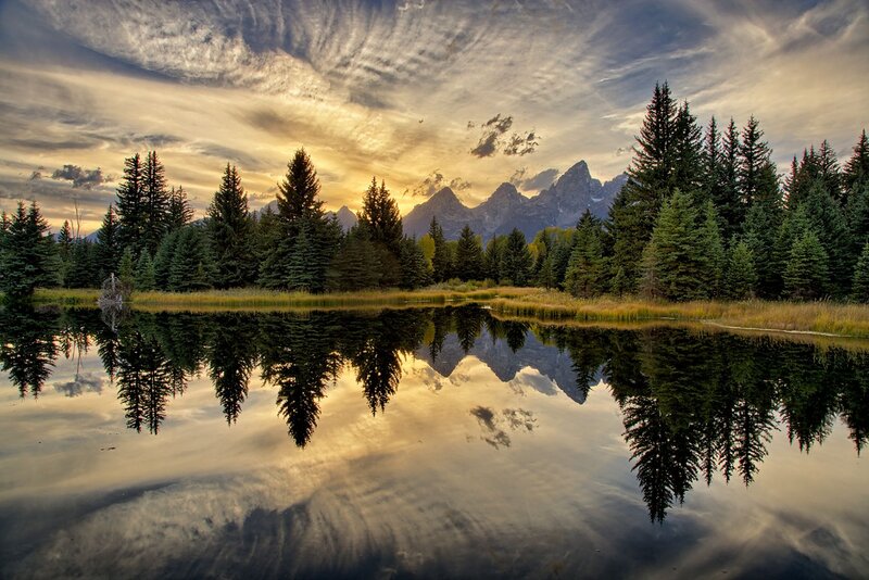 Mountain Range in Lake — Blue, Serene, Sunset