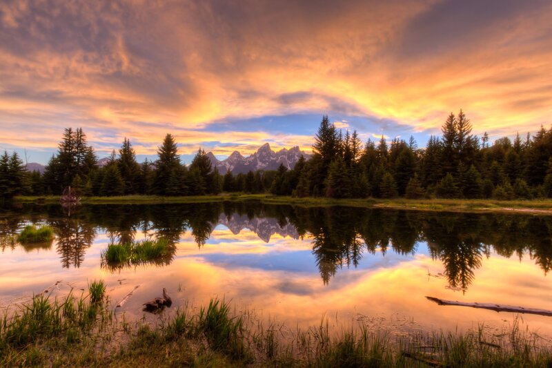Mountain Range in Lake — Orange