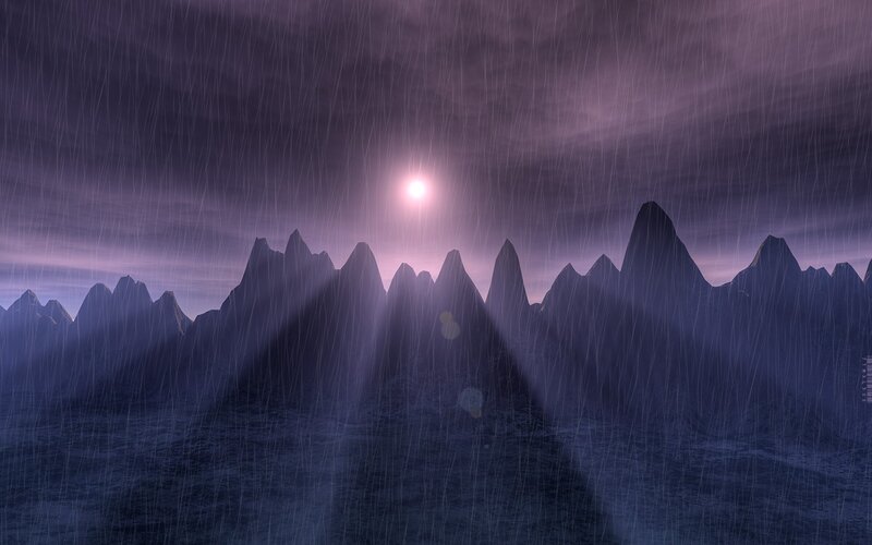 Mountain Range in Rain — Purple, Dramatic