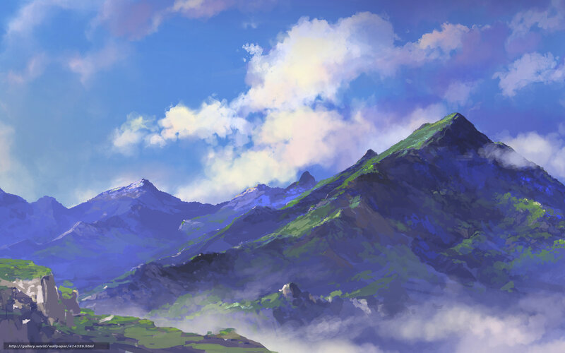 Mountain Range Landscape — Blue, Serene, Afternoon, Digital Art