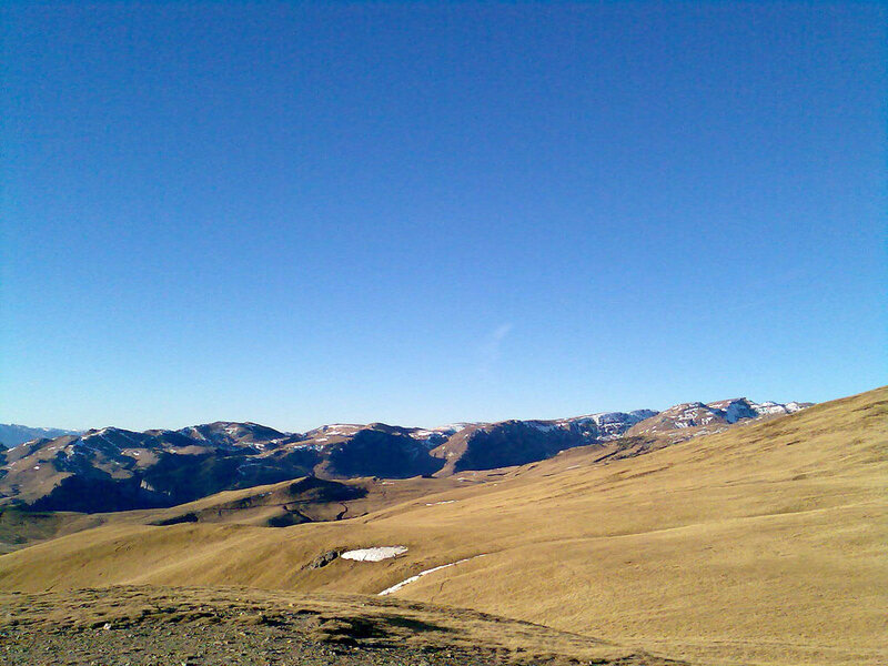 Mountain Range Landscape — Blue, Serene, Afternoon, Photograph, Mountains, Snow Patches