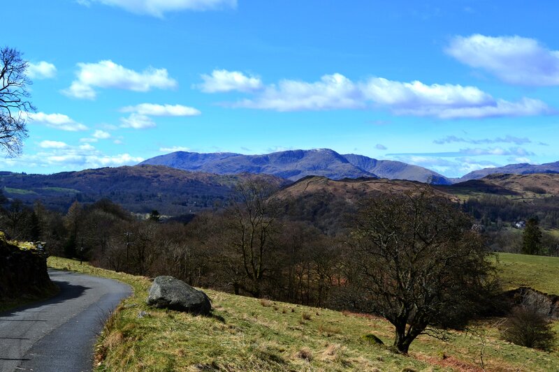 Mountain Range Landscape — Blue, Serene, Afternoon, Photograph, Road