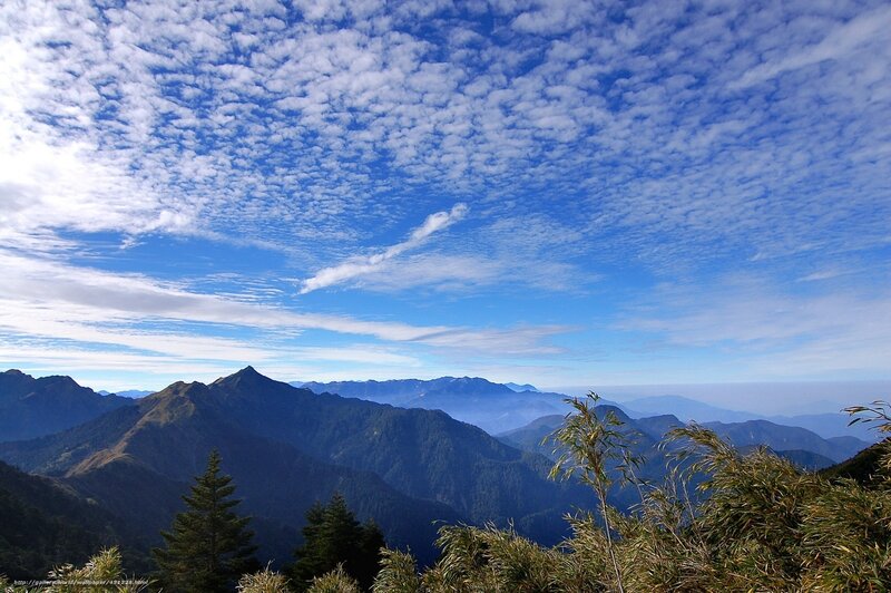 Mountain Range Landscape — Blue, Serene, Morning, Photograph