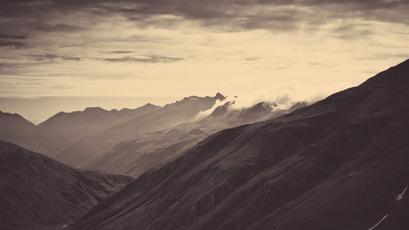 Mountain Range Landscape — Brown, Dramatic, Photograph, Clouds, Valley