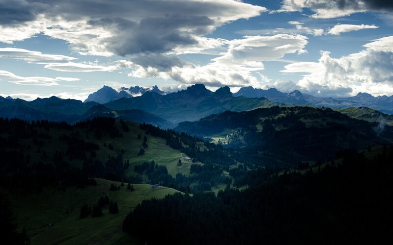 Mountain Range Landscape — Green, Dramatic, Afternoon, Photograph