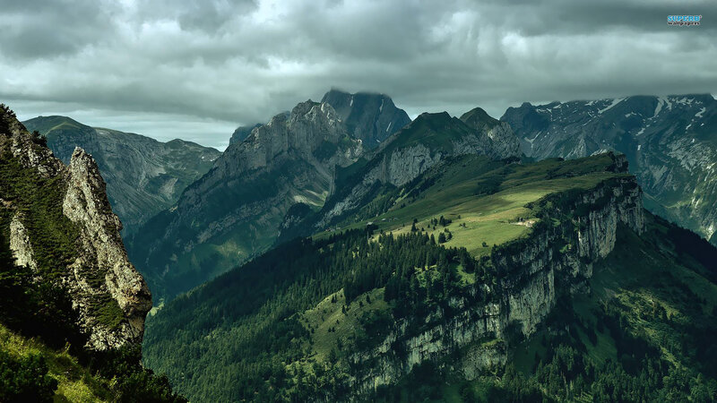 Mountain Range Landscape — Green, Dramatic, Photograph, Clouds