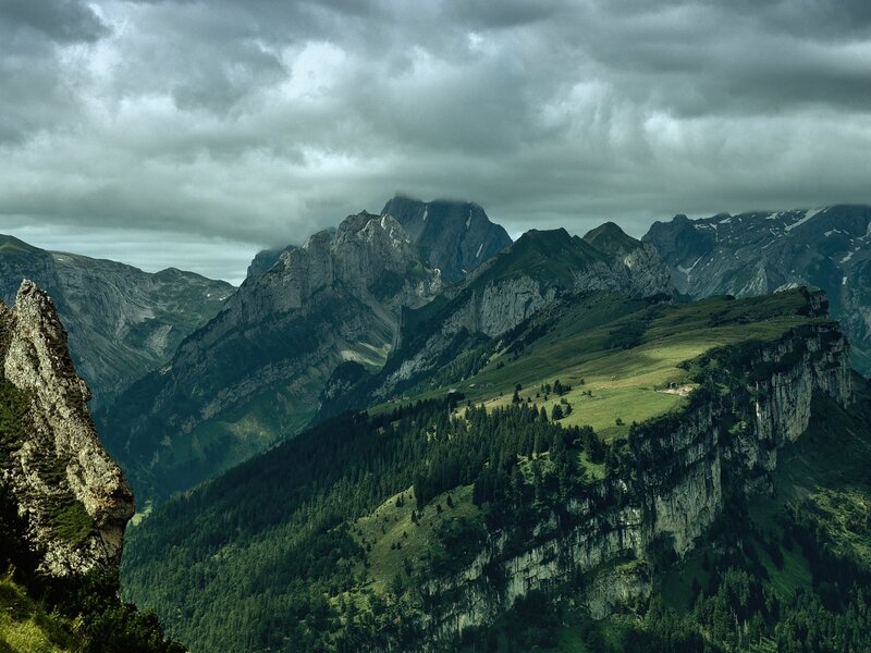 Mountain Range Landscape — Green, Dramatic, Photograph