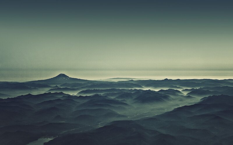 Mountain Range Landscape — Green, Serene, Morning, Photograph, Fog