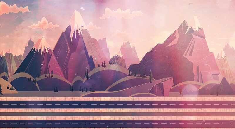 Mountain Range Landscape — Pink