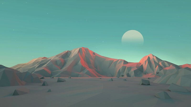 Mountain Range Landscape — Teal, Serene, Sunset
