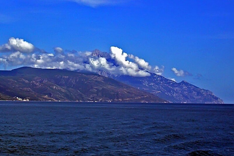 mountain range over the sea
