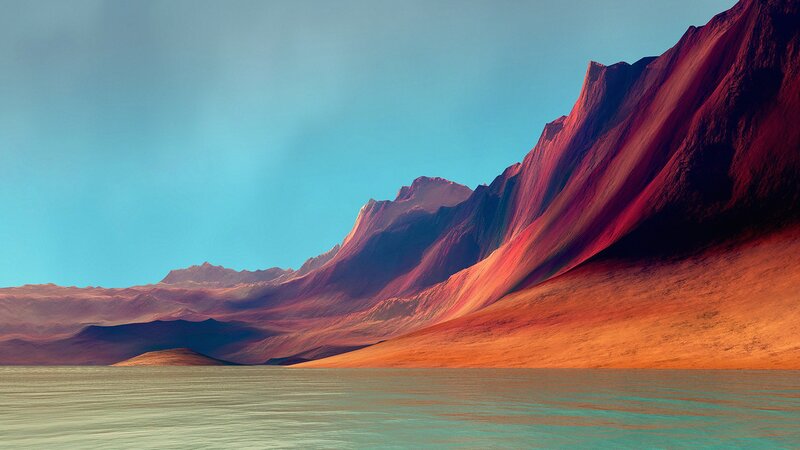 Mountain Range over Water — Blue, Serene, Sunset