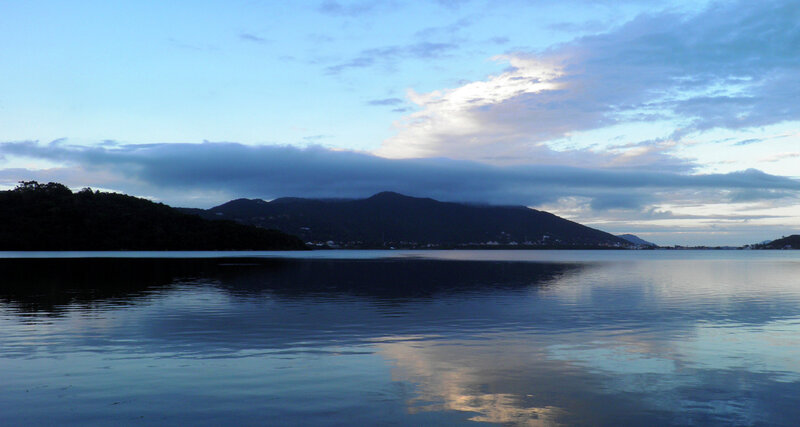Mountain Range over Water — Blue