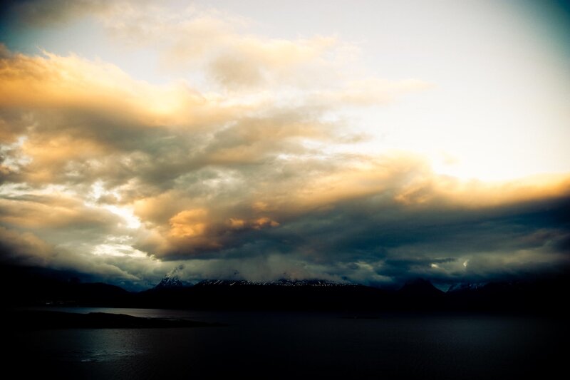 Mountain Range over Water — Gray, Dramatic