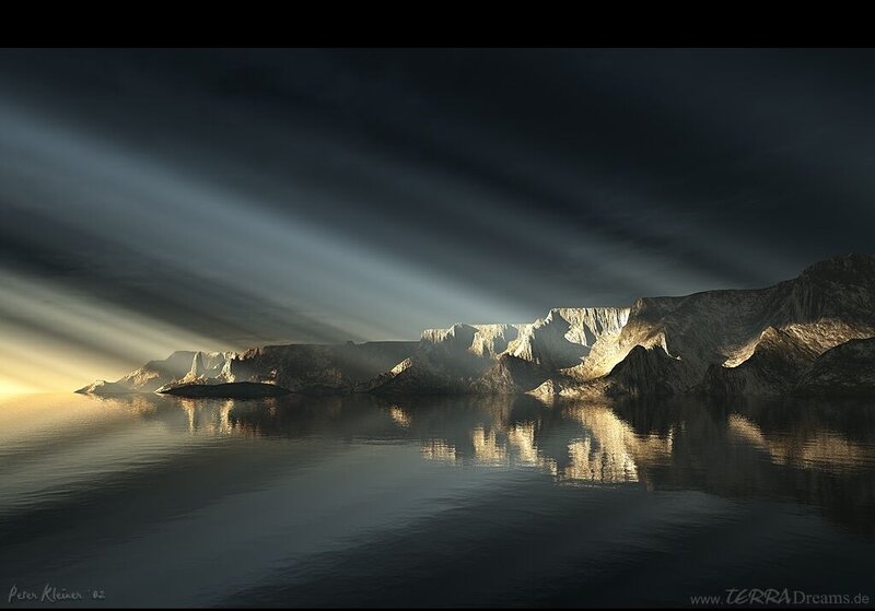Mountain Range over Water — Gray