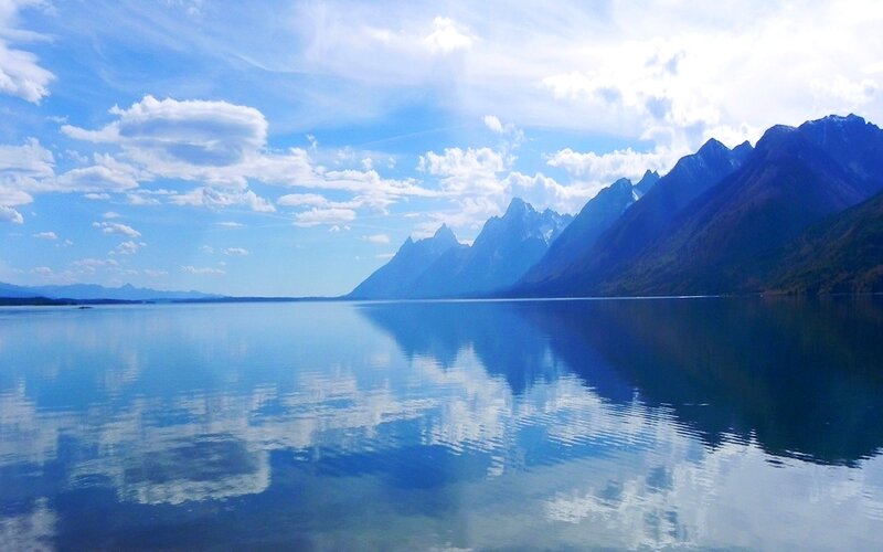 Mountain Range Reflected in Lake — Blue, Serene