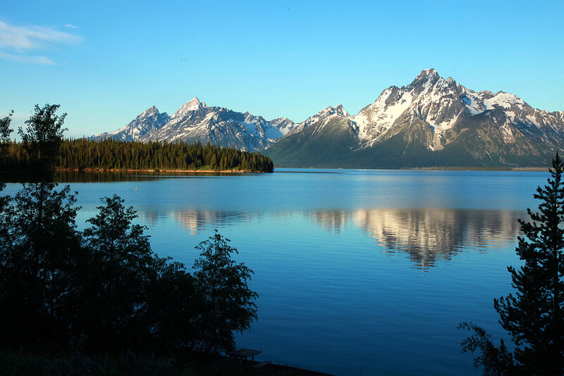 Mountain Range Reflected in Lake — Blue