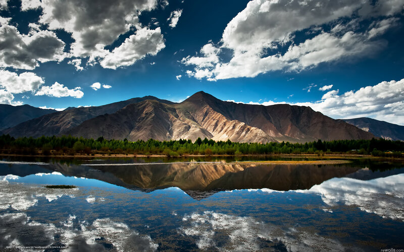 Mountain Range Reflection — Blue, Dramatic, Afternoon, Photograph, Clouds