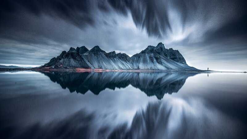 Mountain Range Reflection — Blue, Dramatic, Night
