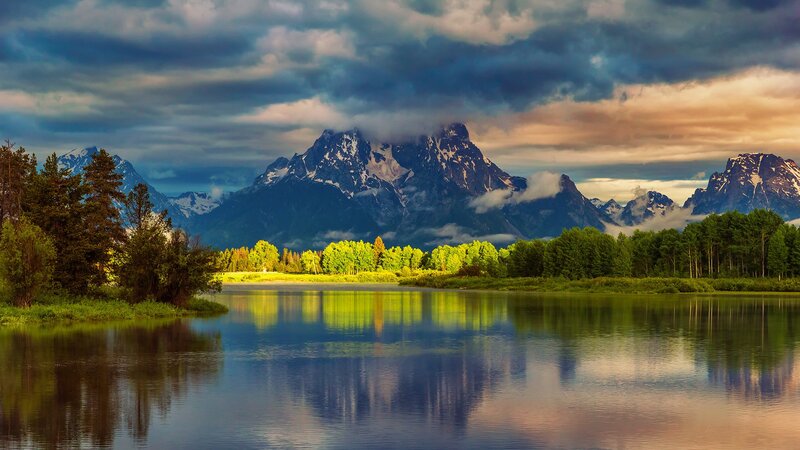 Mountain Range Reflection — Blue, Dramatic, Sunset, Photograph, Lake