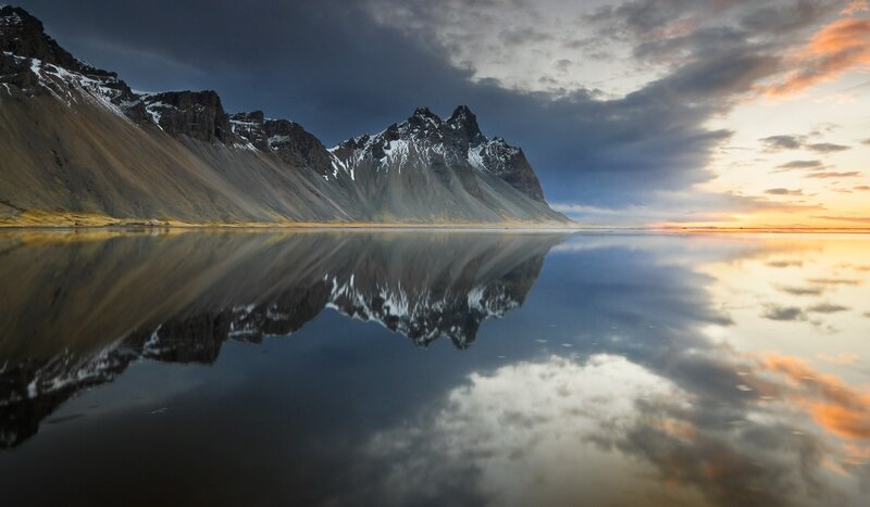 Mountain Range Reflection — Blue, Dramatic, Sunset, Photograph, Mountains, Lake, Sky
