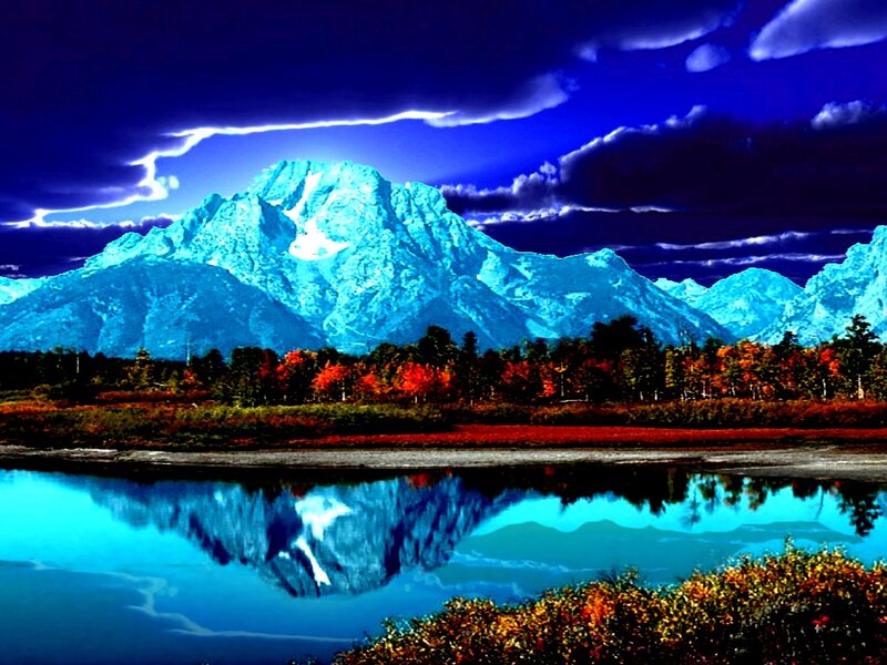 Mountain Range Reflection — Blue, Dramatic