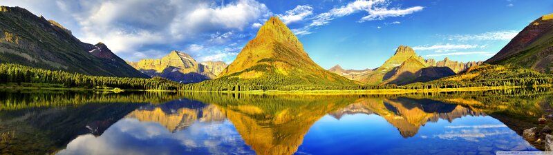 Mountain Range Reflection — Blue, Serene, Afternoon, Photograph, Lake, Forest, Clouds