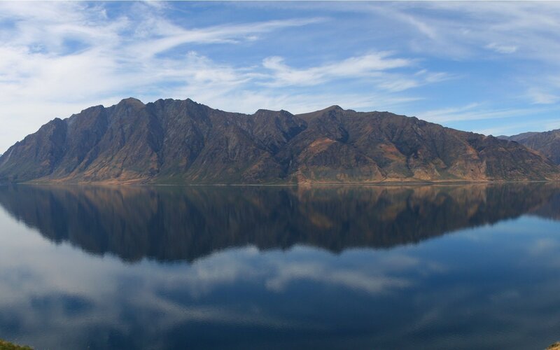 Mountain Range Reflection — Blue, Serene, Afternoon, Photograph, Lake, Sky, Clouds