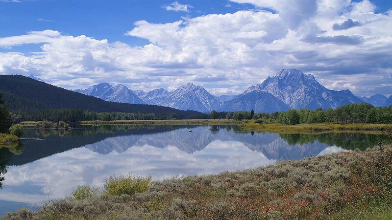 Mountain Range Reflection — Blue, Serene, Afternoon, Photograph, Lake, Trees