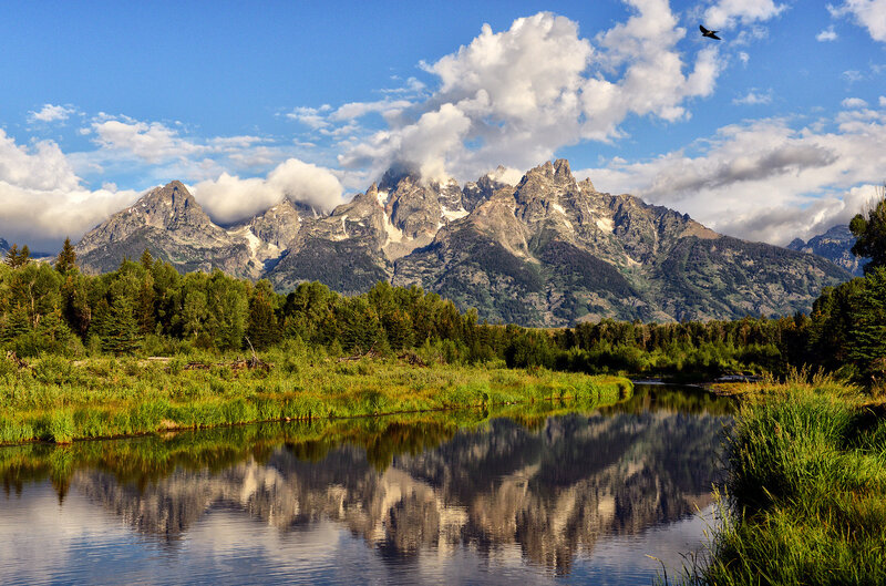 Mountain Range Reflection — Blue, Serene, Afternoon, Photograph, River, Trees