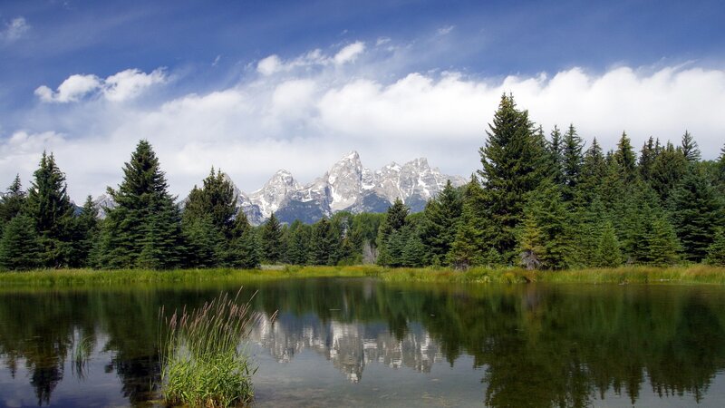 Mountain Range Reflection — Blue, Serene, Afternoon, Photograph, Trees, Lake, Sky, Green