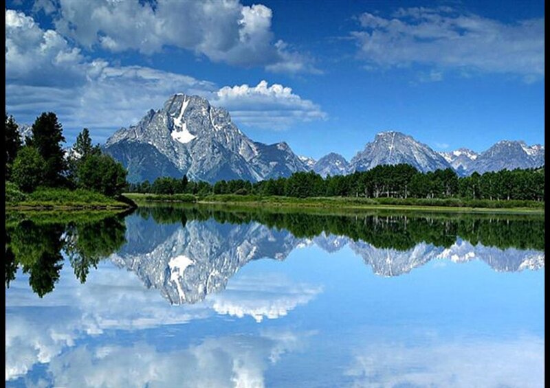 Mountain Range Reflection — Blue, Serene, Afternoon, Photograph, Trees
